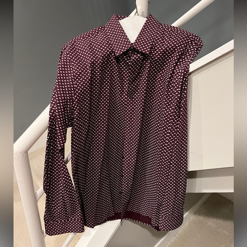 Express Extra Slim Fit Burgundy Floral Dress Shirt – Size 17-17 1/2 (XL)
